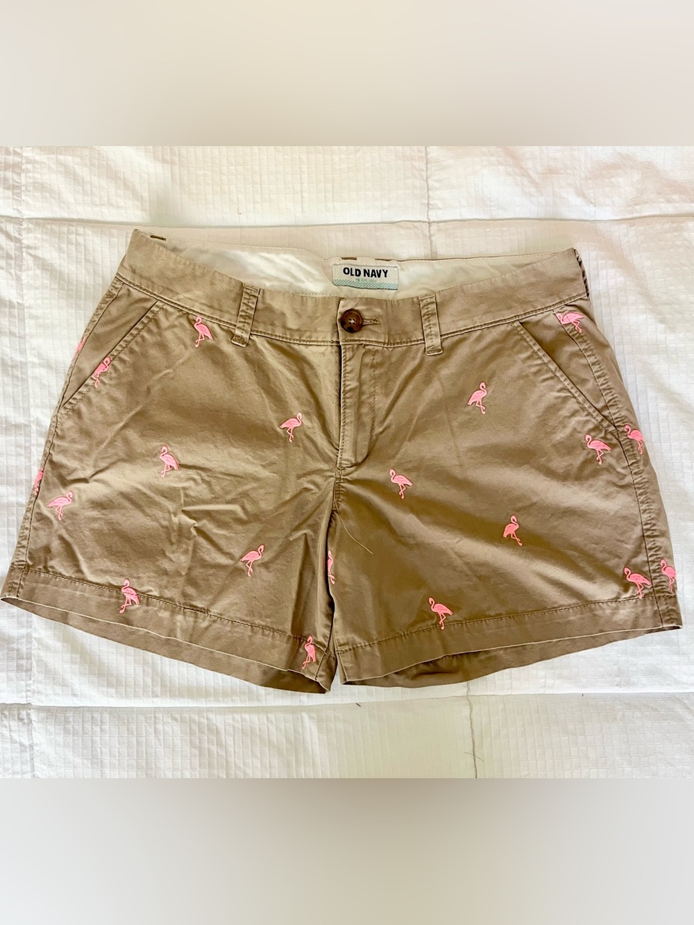 Old Navy Khaki Pink Flamingo Cotton Shorts, 4